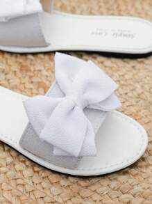 Dép sandal nữ mùa hè thoải mái có nơ trang trí, dép bệt hở mũi thời trang giản dị, giày đi biển ngoài trời bằng vải mũi tròn - trắng - Xem 7