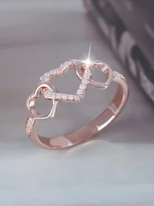 1pc Elegant & Romantic Interlocked Zirconia Crystal Decorated Ladies' Ring, Suitable For Valentine's Day, Anniversary, Proposal, Wedding Ceremony Accessories