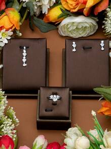 DV JEWELRY 3pcs/Set Cubic Zirconia White Gold/18K Gold Plated Luxury Pendant Earrings Open Ring Jewelry Set, Gift For Women Wedding Party Anniversary
