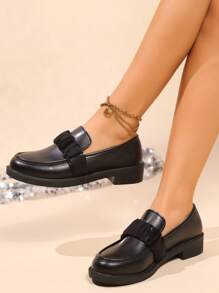 Spring/Autumn New Thickened Platform Square Toe Elevator Loafers, Oxford Style Chunky Low Heel Bowknot Leather Shoes, Versatile Fashion Women Shoes - Black - View 6
