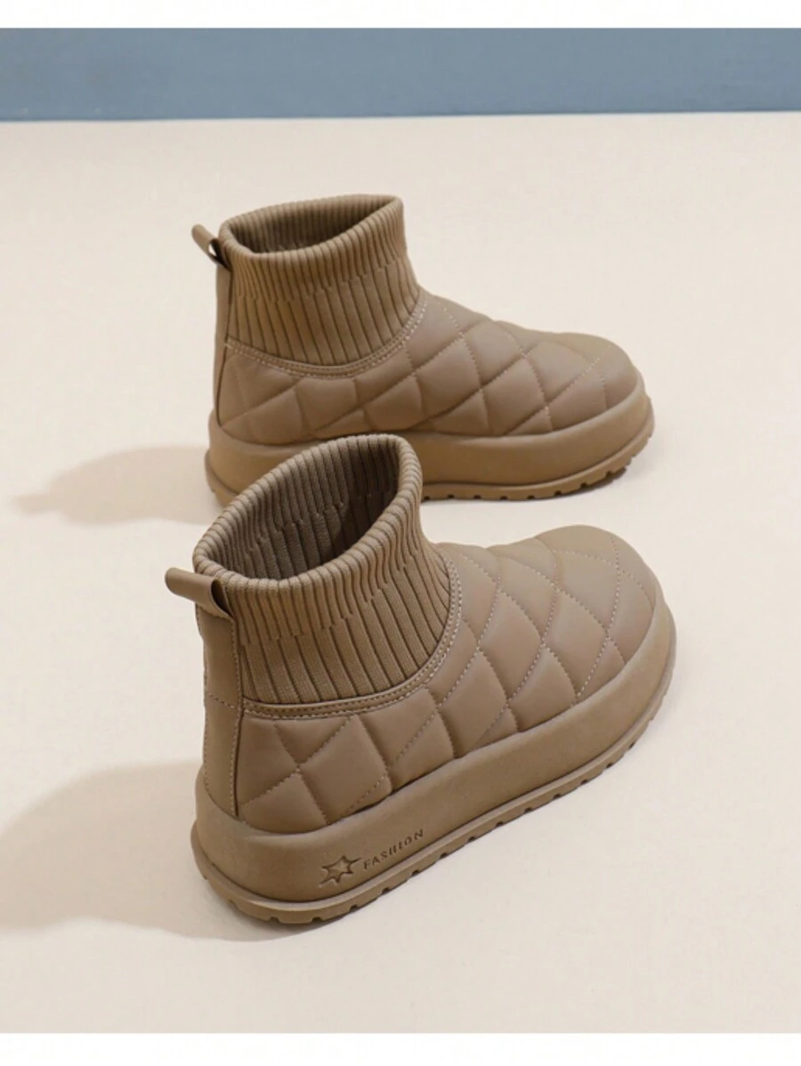 Giày bốt đi tuyết cổ cao lót nhiệt dành cho nữ, Hàng mới về, Cách nhiệt, Phong cách sinh viên, Thời trang Hàn Quốc, Thường ngày, Đế dày, Mùa đông - Lạc đà - Xem 1