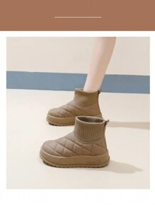Giày bốt đi tuyết cổ cao lót nhiệt dành cho nữ, Hàng mới về, Cách nhiệt, Phong cách sinh viên, Thời trang Hàn Quốc, Thường ngày, Đế dày, Mùa đông - Lạc đà - Xem 2
