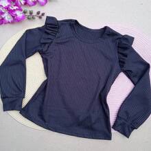 Children's Long Sleeve Ruffled Blouse - 黑色 - 查看 1