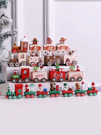 1件木制圣诞老人、雪人和4节车厢火车装饰摆件，家居装饰，派对用品，生日礼物，圣诞装饰，房间装饰，冬季圣诞装饰，家居圣诞礼物，圣诞装饰