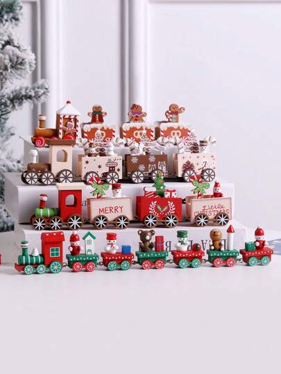 1pc Wooden Santa Claus, Snowman & 4-Car Train Decorative Figurine, Home Decor, Party Accessory, Gift Birthday Christmas Decorations Room Decor Christmas Winter