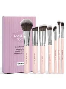 MAANGE 7Pcs Professional Makeup Brushes Set With Paper Box, Eyeshadow Brush Loose Powder Brush Foundation Brush Contour Brush Concealer Brush Shadow Brush Smudge Brush,Makeup Tools With Soft Fiber For Easy Carrying,Brush Set For Travel,Gift For Women&Girls - 藕粉色 - 查看 8