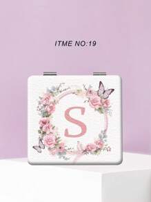 1pc Romantic Floral & Letter Print Foldable Lightweight Compact Handheld Mirror, Silver Nano Electroplated Frame, Suitable For Various Occasions, Portable Square Design,Makeup,Cheap,Room Decor,Vanity,Travel,Bedroom,Makeup Accessories,Mirror,Vanity Mirror,Mini Mirror,Compact Mirror,Mirror Small,Hand Mirror