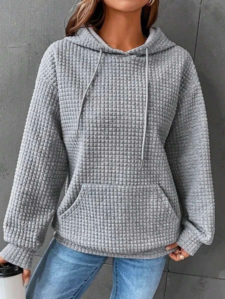 Womens Sweatshirt Round Neck Long Sleeve Solid Color Top With Pockets Casual Street Style Comfortable Fashionable Womens Hoodie - 灰色 - 查看 1