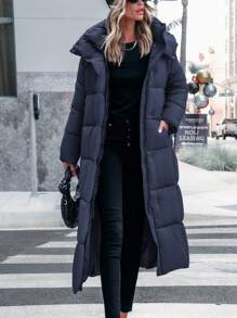 Women's Long Winter Coats Hooded Zip Up Casual Baggy Jackets Warm Clothes Outerwear - màu xanh đậm - Xem 3