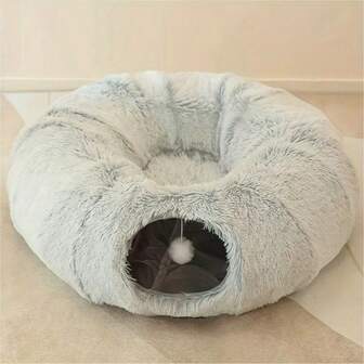Foldable Plush Cat Tunnel, Washable Multi-Functional Interlock Cat Tube, Color Of Buttons (Orange And Black Random)