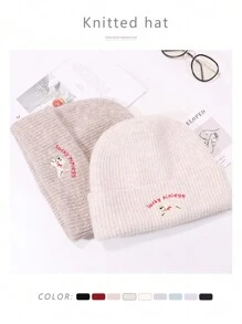 1pc Cartoon Casual & Elegant Acrylic Embroidered Knit Hat, Autumn/Winter - Cartoon Puppy Luck Knitted Hat - View 7