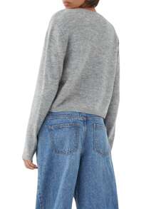 Women's Solid Color Cardigan Long Sleeve Round Neck Button Down Sweater Knit Tops - Light Grey - View 4