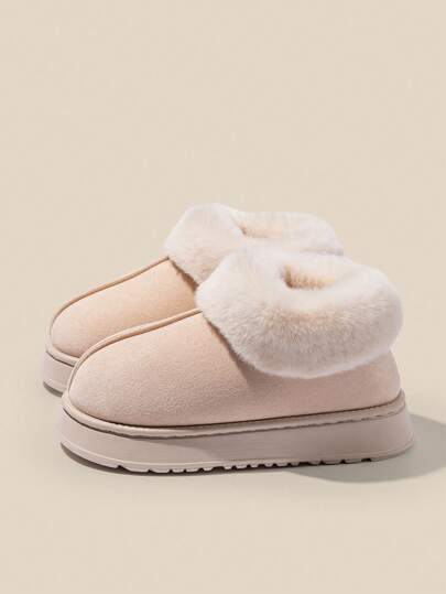 Pantuflas de invierno para parejas - unicolor minimalista, forro de felpa gruesa, suela de EVA gruesa para uso en exteriores