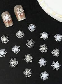 100 件圣诞雪花指甲饰品彩虹色白色透明雪花指甲水钻闪光 3D 树脂雪花美甲适用于丙烯酸指甲雪树脂指甲宝石女士美甲装饰 - 白色 - 查看 3