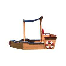 Outsunny Pirate Ship Sandbox With Cover And Rudder, Wooden Sandbox With Storage Bench And Seat, Outdoor Toy For Kids Ages 3-8 Years Old Christmas Party Gifts - 1 - 查看 11