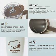 Miniso Snoopy Collection Steel Tumbler With Straw 1600mL Stainless Steel Travel Mug With Handle Peanuts Water Bottle - Brown - View 6