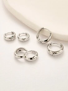 6pairs/set Simple C-shaped Copper Earrings For Women, Ideal For Dating And Vacation, Gift - Silver - View 4