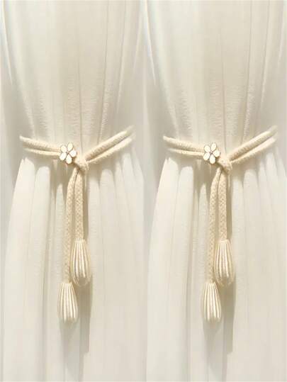 2 Pieces Of Bohemian Style Hand Woven Polyester Curtain Lace, Adjustable Rabbit Hole Design Curtain Lace, Suitable For Elegant Home Decoration Gifts Birthday Graduation