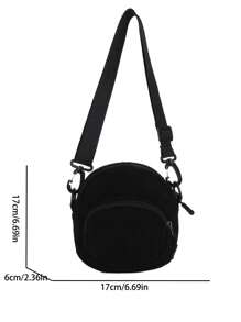 Corduroy Black Round Purse, Cell Phone Pouch, Student Pouch, Gift Bag - Black - View 6