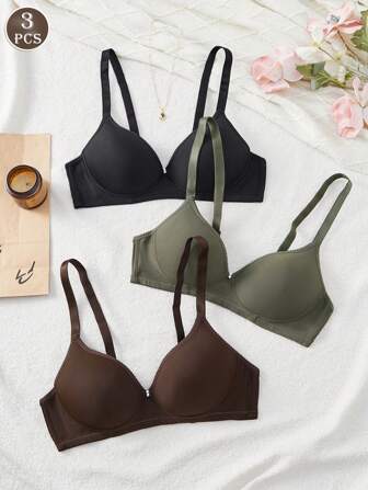 3 件女士舒适多色睡眠无线软杯纯色 Bralette 内衣文胸