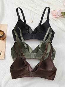 3 件女士舒适多色睡眠无线软杯纯色 Bralette 内衣文胸 - 彩色 - 查看 2