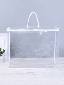 1 pièce Sac de rangement de couette en PVC transparent, sac de rangement de couette grande capacité transparent, cube d'emballage de literie transparent, sac à main à fermeture éclair portable avec poignée, sac de protection de literie, couverture, oreiller, fournitures ménagères avec boîte de rangement pour vêtements avec poignée, contenants de rangement, organisateur de rangement, contenants de rangement, bacs de rangement pour chambre, dortoir, maison pour couvertures, literie, édredon, oreiller, jouets