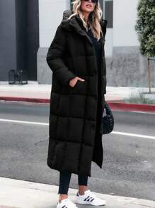 Women's Long Winter Coats Hooded Zip Up Casual Baggy Jackets Warm Clothes Outerwear - 黑色 - 查看 2