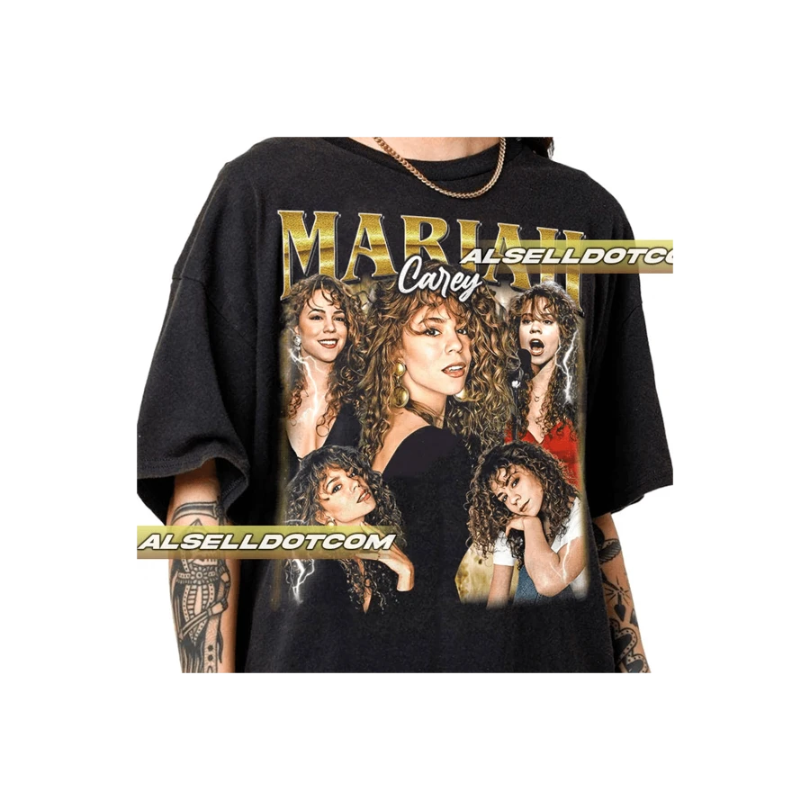 Bootleg T-Shirt Singer Mariah Carey Vintage Shirt Blouse Unisex Men Women 100% Cotton Top Premium Streetwear New Release Fast Shipping Various Colors!! Plus Size - màu đen - Xem 1