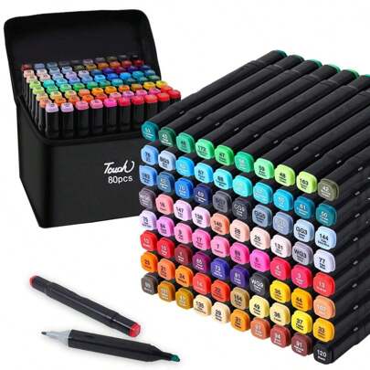 Alcohol Markers,24/48/60/80/120 Colors Dual Tip Permanent Art Markers For Kids Adults Coloring Illustrations Sketch Alcohol Based Marker,For Book Painting Card Making Marker Set Back To School