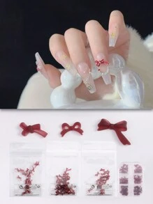 1 Schachtel/20 Stück matte 3D Harz Schleifen Mini Nageldekorationen, passend für Anzüge/Artikel, geeignet für Nageldesign und Handwerks-DIY, langanhaltender Glanz und einfach zu verwendende Nagelpflege-Zubehörartikel, Nägel, Nagelcharms, Nageledelsteine - Bordeaux - Übersicht 2