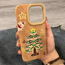 苹果极简主义圣诞树和棕熊设计，优质羊皮纹理，时尚高端羊皮手机壳适合优雅女士，兼容 iPhone 16/15/15Pro/15ProMax/14/13/12/11/XsMAX 系列，手机保护套，复活节、圣诞节、万圣节装饰礼物，适合女朋友、男朋友、朋友或自己 - 咖啡色 簡筆聖誕樹棕熊 - 查看 5