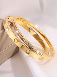 2 Pcs Gorgeous Exquisite Personalized Stainless Steel Love Single Row Drill Bangle Combination Suitable For Holiday Gift-Giving Ladies Valentines, Mom, Mother, Mother's Day, Gift - Love Single Row Diamond Bracelet Combination - View 18