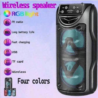 SENBOWE GTS-1558 Huge Speaker, Dual 3 Inch, Outdoor Speaker, LED Light, Pluggable Card, USB, Microphone Connection, Large Camping Speaker, Portable, Wireless, Color Light 800mAh Name: BT SPEAKER