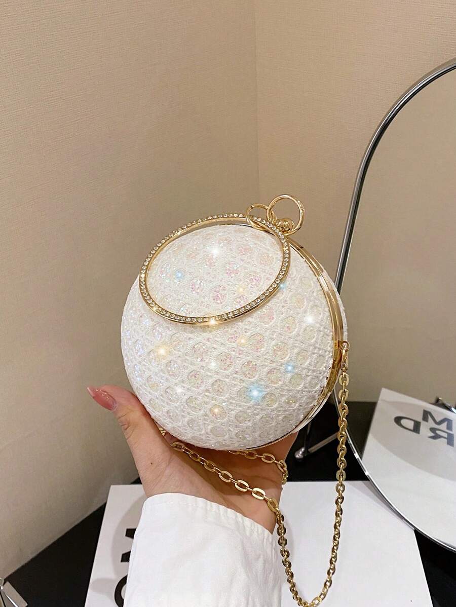 Elegante y exquisita bolsa de mano redonda decorada con rhinestones para mujer, adecuada para fiestas, bailes, vestidos de ocasión formal y bodas