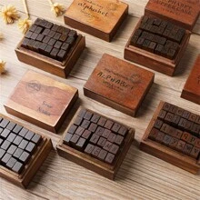 Set de 28 sellos de letras del alfabeto de estilo vintage de madera y goma para manualidades, tarjetas, planificadores, scrapbooking y diarios, vuelta al colegio
