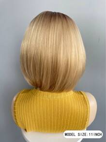 Best Selling Women's Synthetic Fiber Wig, Center Parted Bob Gradient Blonde Short Straight Hair, Fashionable Blonde High Temperature Silk Front Lace Wig