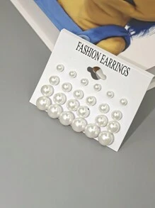 36pcs/Set European And American Style Personalized Faux Pearl Stud Earrings, Classic Simple Large & Small Size White/Beige Faux Pearl Earrings For Women - Style 1 - View 6