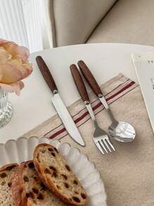 3pcs Western Cutlery Set, Stainless Steel Steak Knife Fork Spoon, Pasta Fork, Dessert Spoon, Christmas Family Gathering Dinnerware, Party Tableware