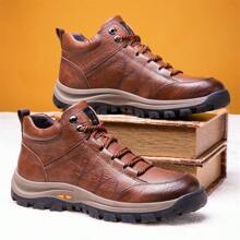 Men's Comfortable Retro High Top Lace Up Hiking Shoes, Non Slip Comfortable Sports And Leisure Shoes - Brown - View 3