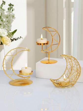 1 件金属和铁艺烛台装饰，欧式现代创意婚礼派对蜡烛，晚餐家居桌面装饰，装饰道具烛台星星，月亮，灯笼礼物生日毕业