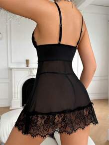 新款欧美内衣蕾丝背心睡衣制服套装情趣睡衣性感内衣性感睡衣娃娃装内衣 - 黑色 - 查看 3