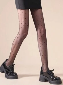 1/3 双装女士波点印花不透明连裤袜，舒适 - 黑色 - 查看 3