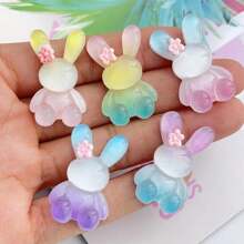 10pcs Assorted Resin Rainbow Rabbit DIY Accessories - Earrings, Hair Clips, Jewelry, Stationery, Phone Cases, Keychains, Charms, Fridge Magnets, Craft Supplies, Includes Double-Sided Adhesive