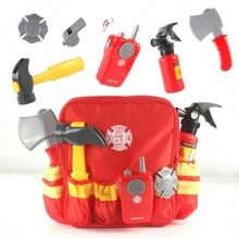 Children Play House Role Play Firefighter Backpack Engineer Tool Bag Parent-Child Interactive Fabric Backpack Outdoor Science Experiment Backpack Adventure Props Police Toy Walkie-Talkie Pistol Educational Toy,Fire Fighter Costume For Kids,Construction Worker Costume,Kids Toy