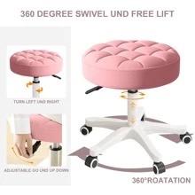 Silla pequeña redonda con ruedas, taburete giratorio de altura ajustable, taburetes de trabajo para spa, salón, oficina en casa - Rosa - Ver 5