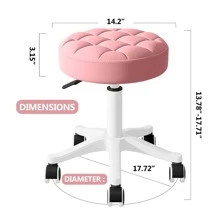 Silla pequeña redonda con ruedas, taburete giratorio de altura ajustable, taburetes de trabajo para spa, salón, oficina en casa - Rosa - Ver 3