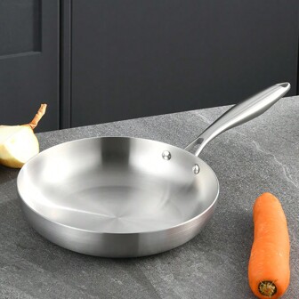 1pc 304 Stainless Steel Non-Stick Frying Pan, Uncoated Cookware For Steak, Suitable For Gas And Induction Cooktop