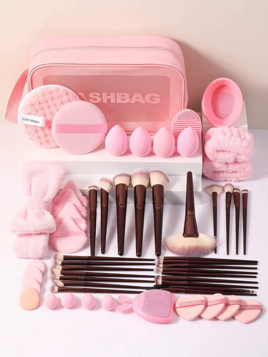 26/27/28/29/54/55/64/65Makeup Tools Set Including:1pc Multi-Functional Zipper Toiletry And Cosmetic Bag Waterproof+26/36PCS Makeup Brush Set+4PCS Makeup Sponges+4PCS Mini Makeup Sponges+8PCS Triangle Powder Puffs+4PCS Mini Air Cushion Powder Puffs+1pc Facial Cleansing Sponges+1pc Circular Powder Puffs+1pc Facial Cleansing Brush+1pc Hairband+2PCS Hand Bowl Strap+2PCS Makeup Brush Cleaning Tools - 彩色 - 查看 1