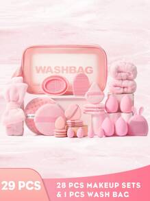 26/27/28/29/54/55/64/65Makeup Tools Set Including:1pc Multi-Functional Zipper Toiletry And Cosmetic Bag Waterproof+26/36PCS Makeup Brush Set+4PCS Makeup Sponges+4PCS Mini Makeup Sponges+8PCS Triangle Powder Puffs+4PCS Mini Air Cushion Powder Puffs+1pc Facial Cleansing Sponges+1pc Circular Powder Puffs+1pc Facial Cleansing Brush+1pc Hairband+2PCS Hand Bowl Strap+2PCS Makeup Brush Cleaning Tools - 彩色 - 查看 3