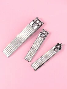 3-Piece Luxury Rhinestone Nail Clipper Set - Stainless Steel Material, Sharp Blades, Suitable For Fingernails And Toenails - Perfect Gift For Men And Women, Nail Care Supplies, Nail Tools, Nail Art Tools, Back To School Season, Nail Care, Nail Tools (Suitable For Press-On Nails) - Silver - View 3